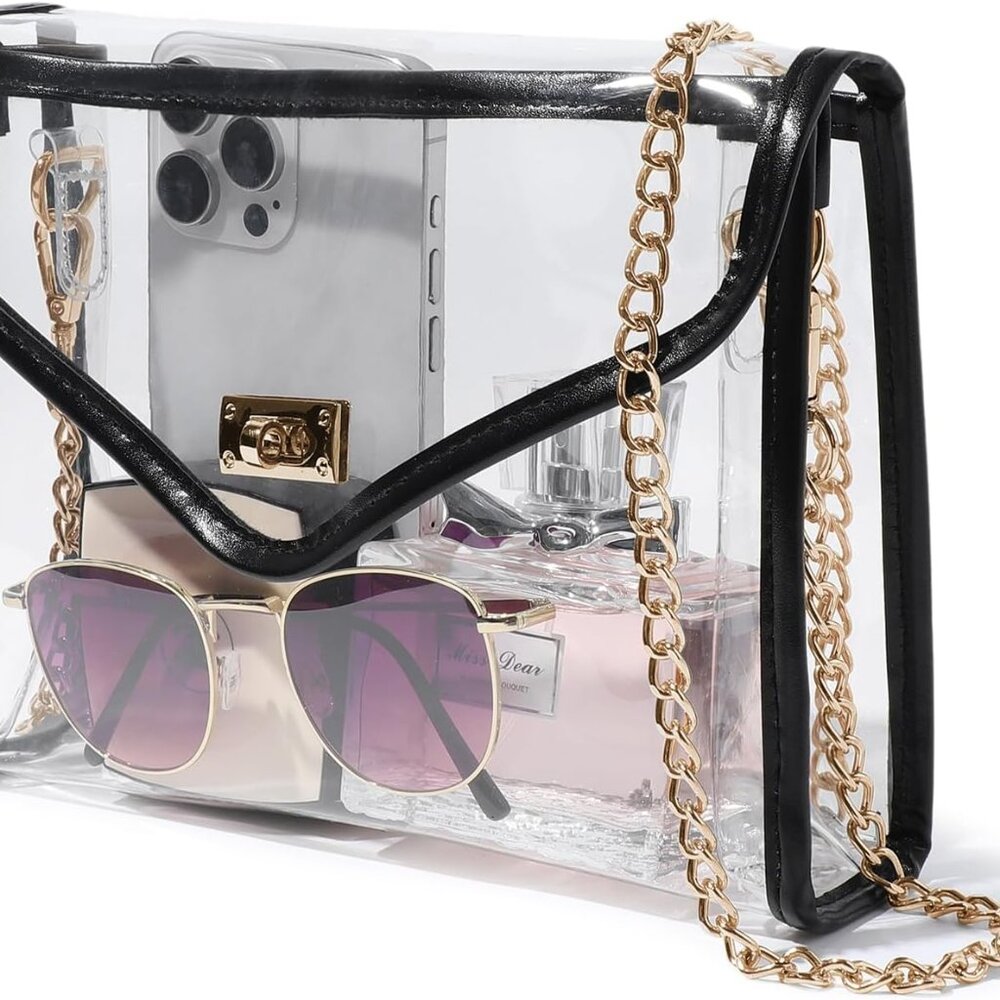Clear Purse for Women Stadium Approved, Clear Crossbody Bag with Leather Edging